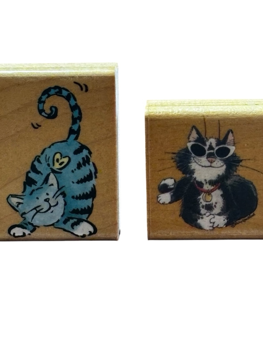 Rubber Stampede Cute Cat Wooden Stamps - Blue & Black Cat Designs